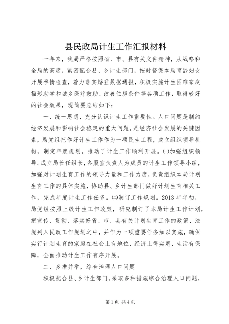 县民政局计生工作汇报材料.docx