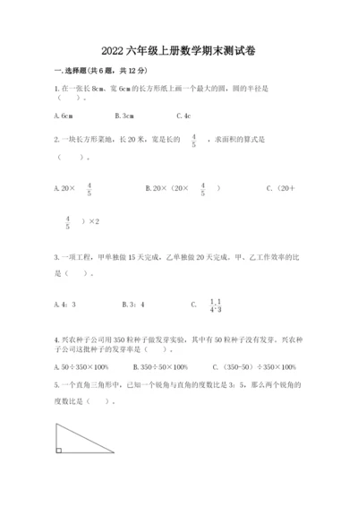 2022六年级上册数学期末测试卷及答案（历年真题）.docx