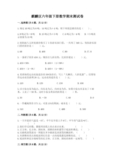 麒麟区六年级下册数学期末测试卷及精品答案.docx