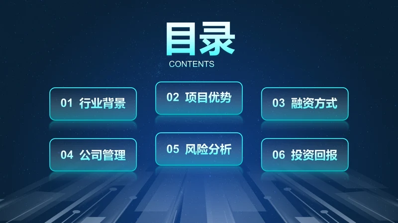 高级未来科技风互联网创新创业计划大赛目录PPT模板