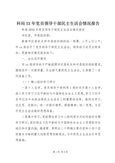 科局XX年党员领导干部民主生活会情况报告.docx