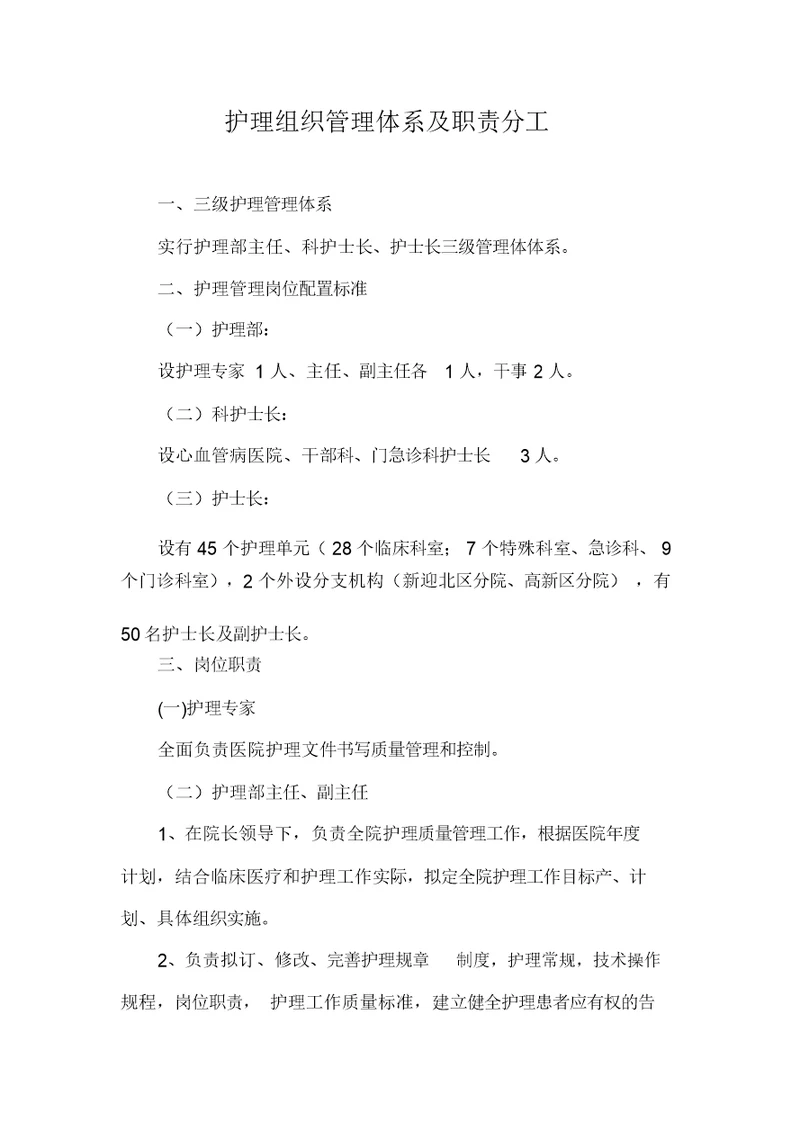 护理组织管理体系及职责分工