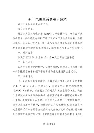 召开民主生活会请示范文.docx