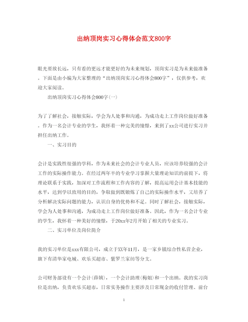 精编出纳顶岗实习心得体会范文800字.docx