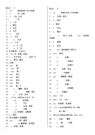 鲁教版六年级下英语单词英文默写