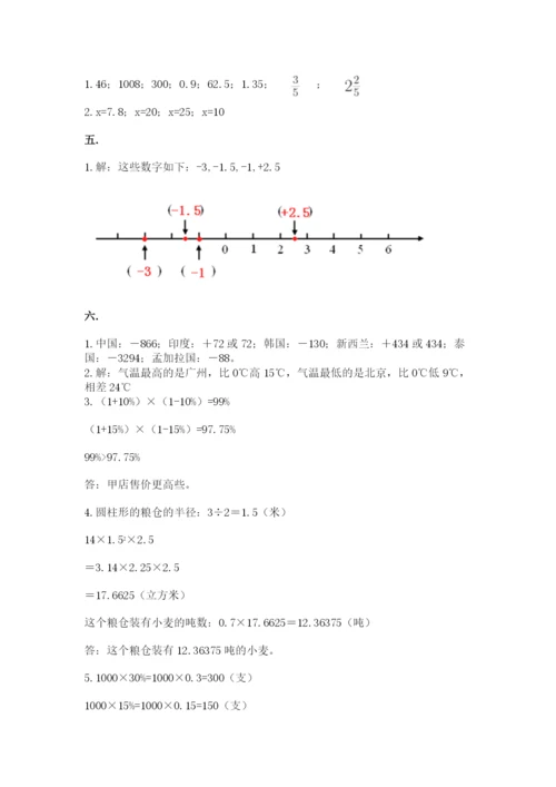 人教版数学六年级下册试题期末模拟检测卷附参考答案【a卷】.docx