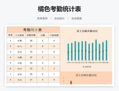 橘色考勤统计表