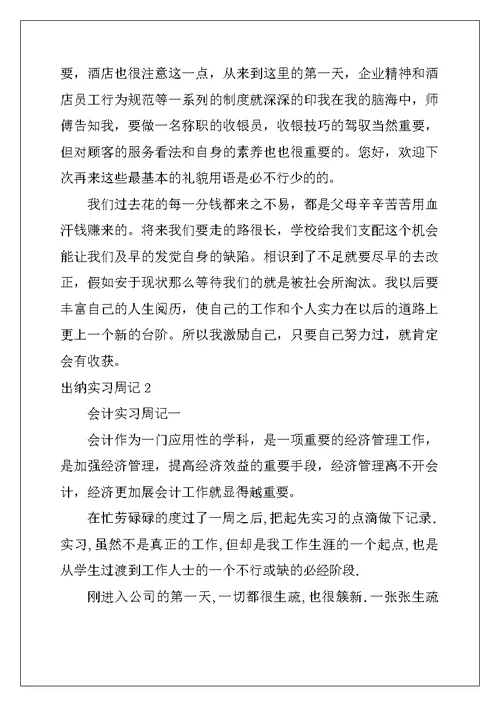 2022年出纳实习周记5篇