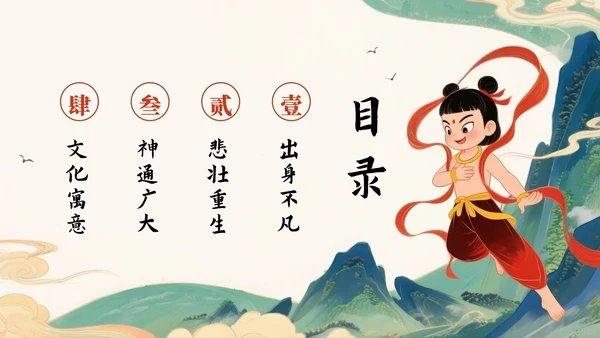 中国风新中式手绘神话传说故事人物哪吒介绍PPT模板