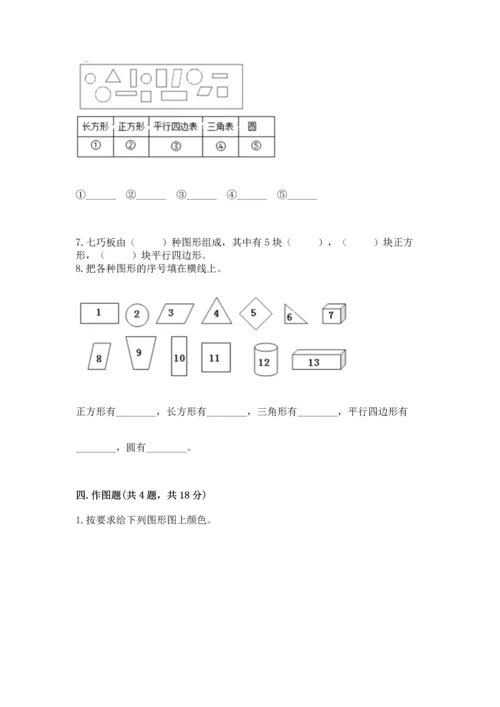 苏教版一年级下册数学第二单元 认识图形（二） 测试卷附答案（夺分金卷）.docx