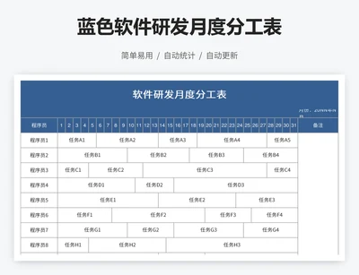 蓝色软件研发月度分工表