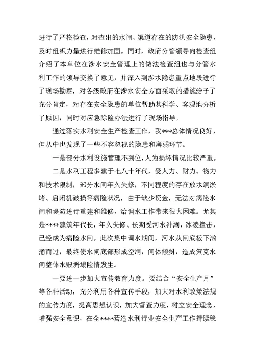 XX水利安全生产工作总结