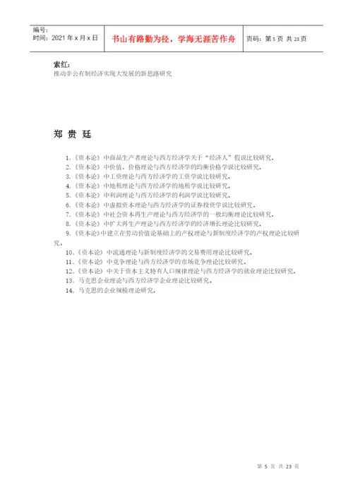 经济学系指导本科生毕业论文选题方向(XXXX届).docx