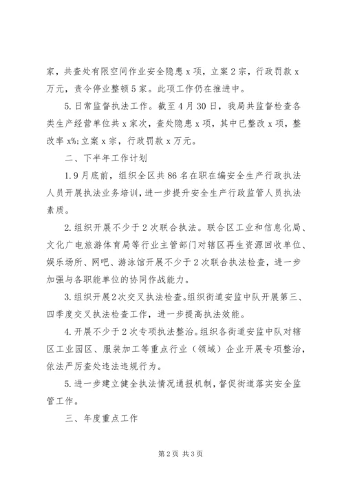 应急管理局执法科XX年上半年工作总结及下半年工作计划.docx