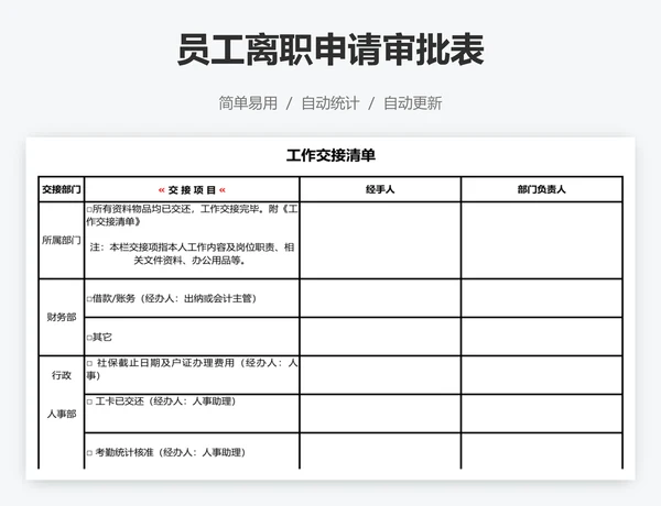 员工离职申请审批表