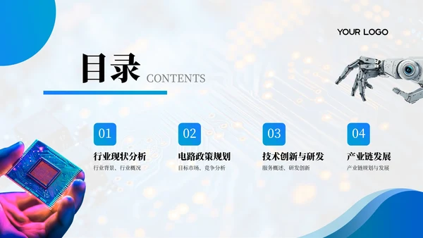 蓝色图文芯片突破技术创新202X年度集成电路规划年终总结PPT模板