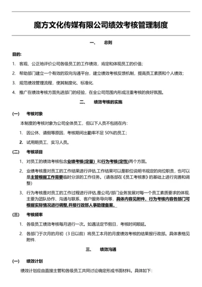 魔方传媒公司绩效考核管理制度(初稿稿).docx