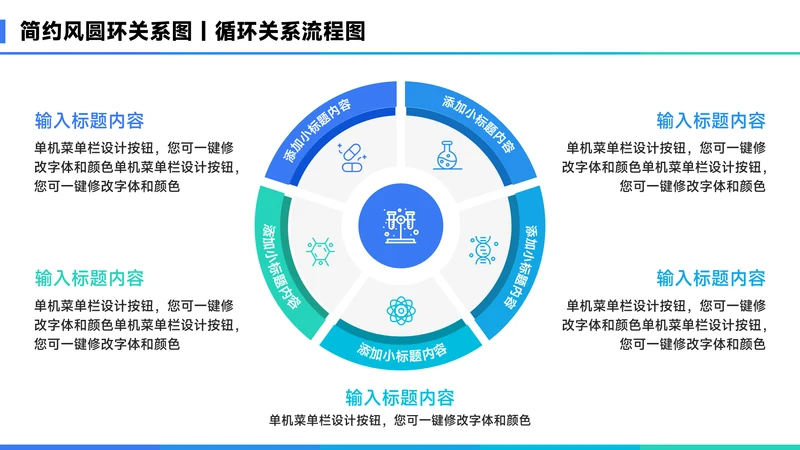 蓝色简约风5项圆环关系图PPT