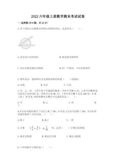 2022六年级上册数学期末考试试卷带答案ab卷.docx