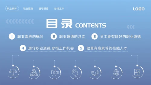 蓝色简约职业道德与职业素养PPT模板宣传PPT动态PPT