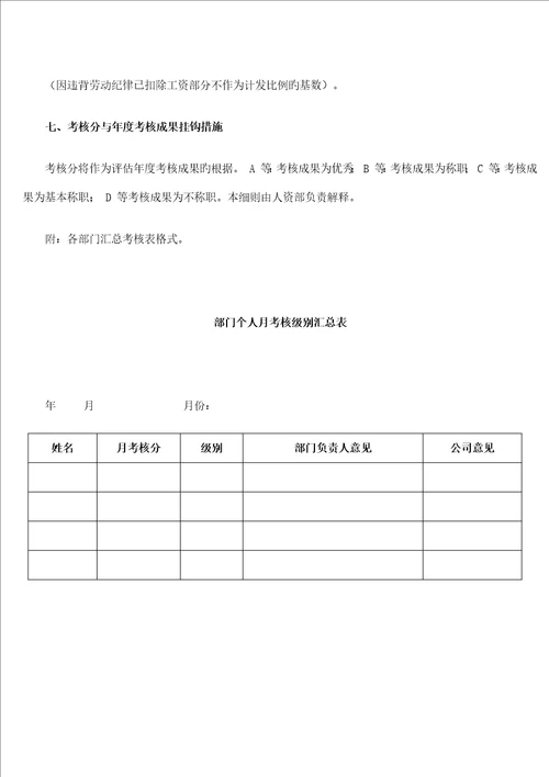 公司员工考核评分标准细则