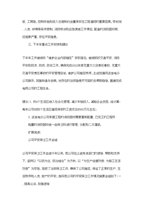 公司保卫工作汇报材料