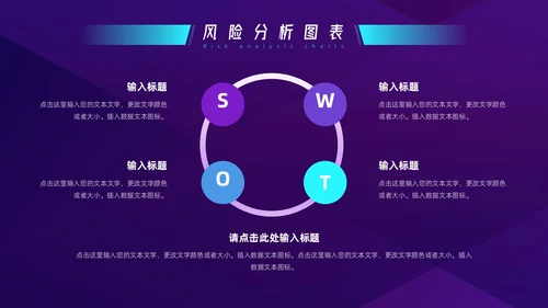 蓝色紫色科技SWOT风险分析图表PPT模板