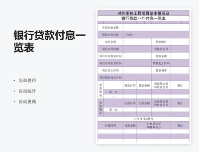 银行贷款付息一览表