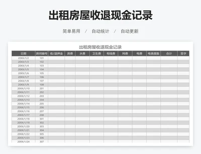 出租房屋收退现金记录