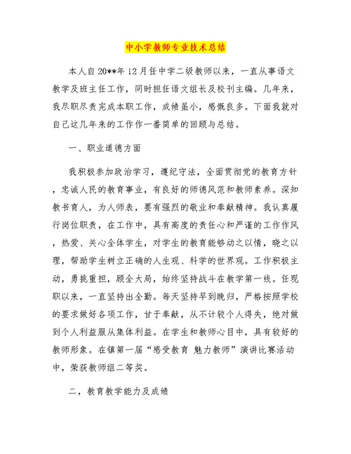 中小学教师专业技术总结