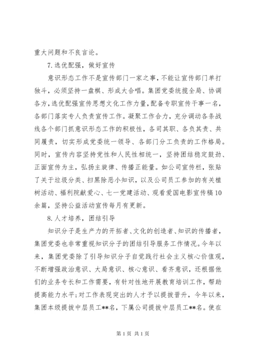 集团党委落实意识形态工作责任制情况自查总结.docx