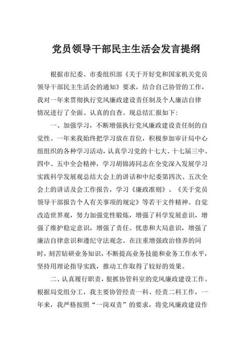 党员民主生活会发言提纲-Word范文