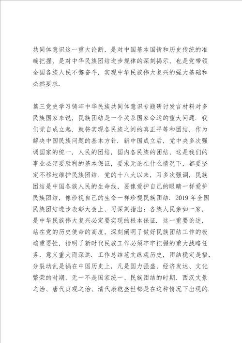 党史学习铸牢中华民族共同体意识专题研讨发言材料六篇