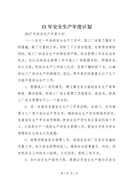 XX年安全生产年度计划.docx