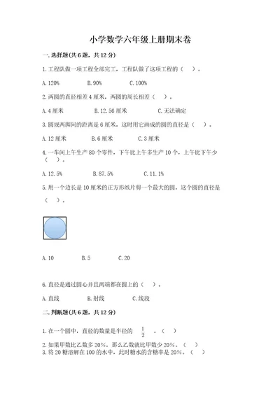 小学数学六年级上册期末卷及参考答案培优a卷