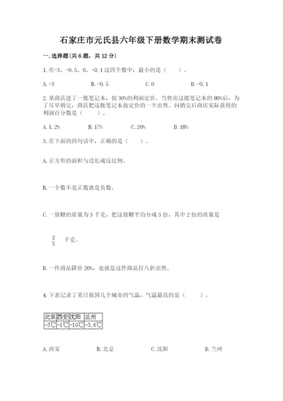 石家庄市元氏县六年级下册数学期末测试卷a4版.docx