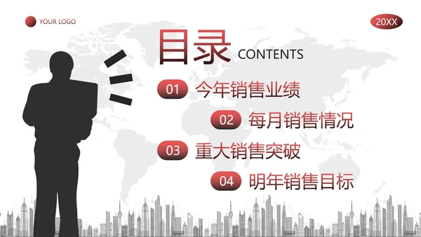 简约商务人物城市剪影销售报告PPT模板