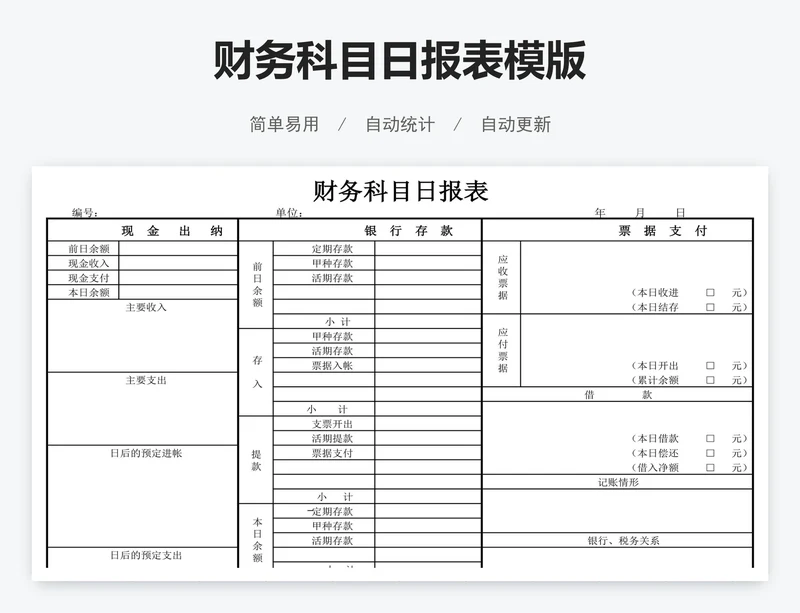 财务科目日报表模版