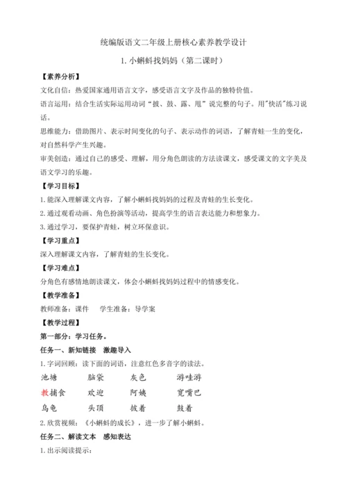 【课堂无忧】1.小蝌蚪找妈妈 任务型教学（第2课时）（教案）