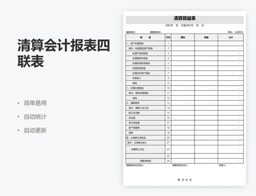 清算会计报表四联表