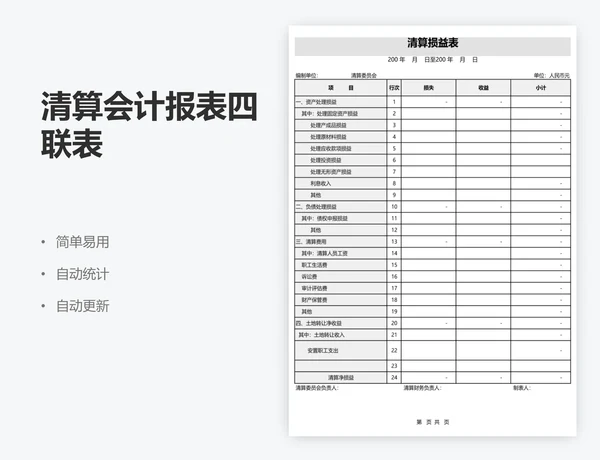 清算会计报表四联表
