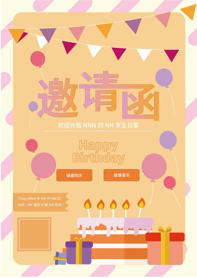 黄色可爱生日邀请函word模板
