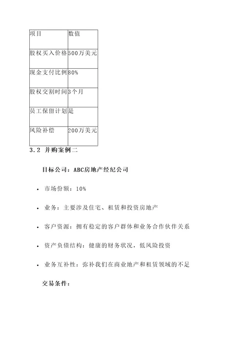 房产经纪公司并购方案