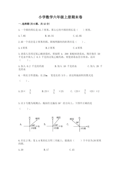 小学数学六年级上册期末卷及参考答案（考试直接用）.docx