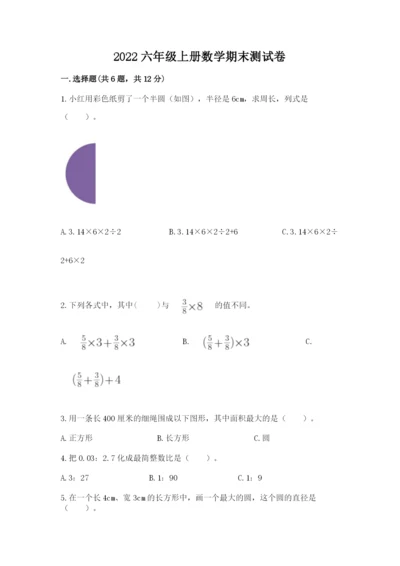 2022六年级上册数学期末测试卷含完整答案【网校专用】.docx