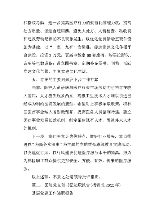 医院党委书记述职报告