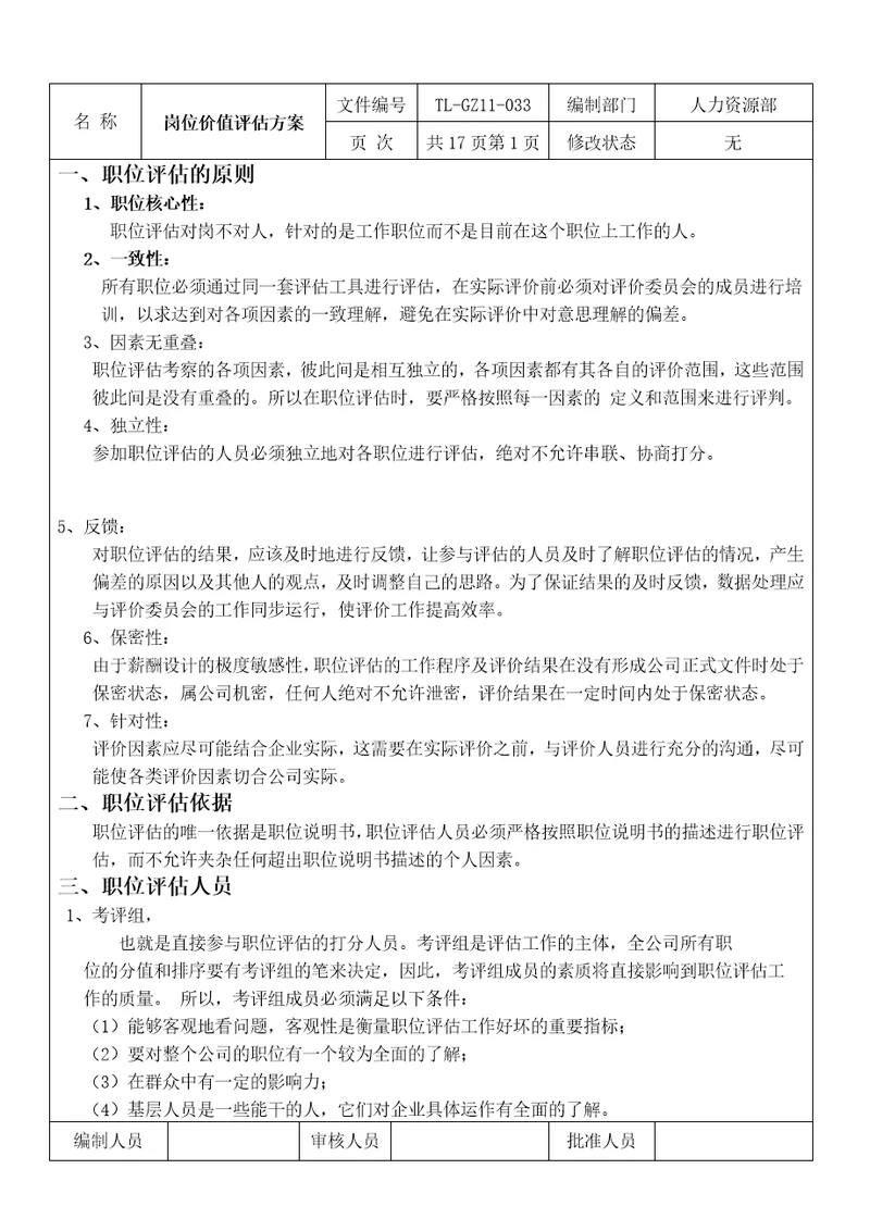 公司岗位价值评估方案Document29页