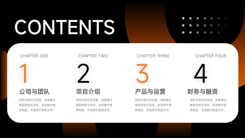 橙色暗色渐变商业计划书PPT模板