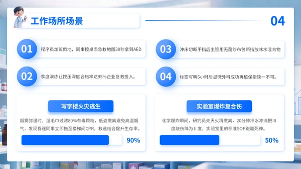 深蓝色3D风世界急救日PPT模板