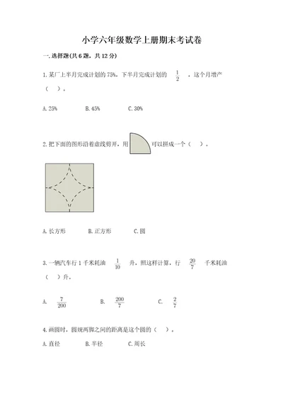 小学六年级数学上册期末考试卷带答案（综合卷）